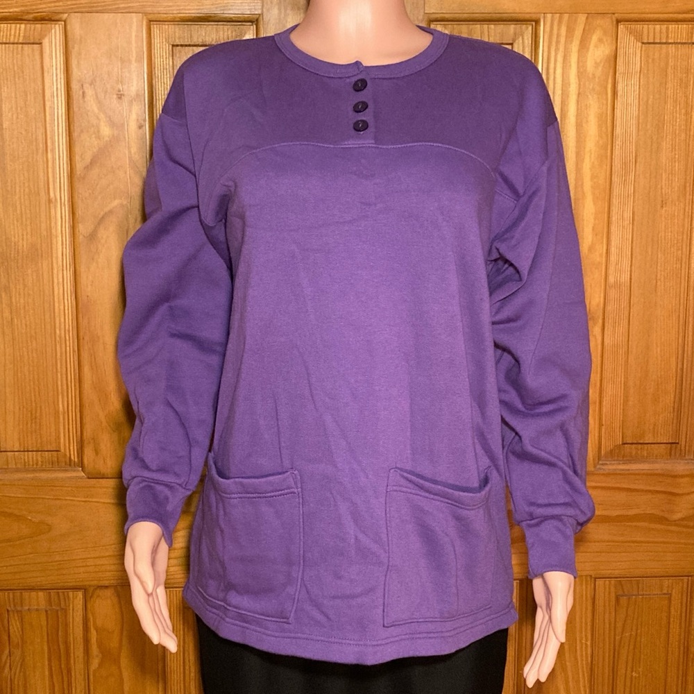 NWOT Anthony Richards Vintage 90s Top Fleece Long Sleeve Blouse Purple L Large